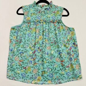 Anthropologie RD-Koko Blouse S Womens Mint Floral Lurex Metallic Coquette Prep
